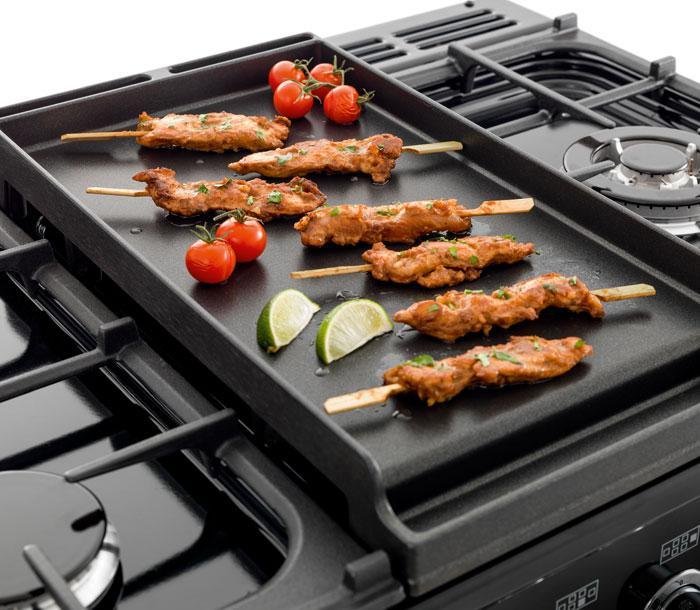 Falcon Dual hob with Teppanyaki griddle and chicken skewers