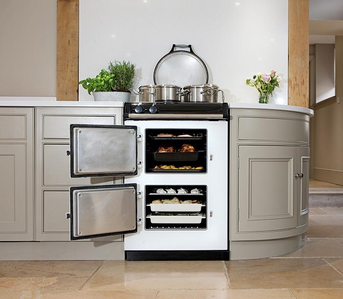 AGA 60 in White with open oven doors